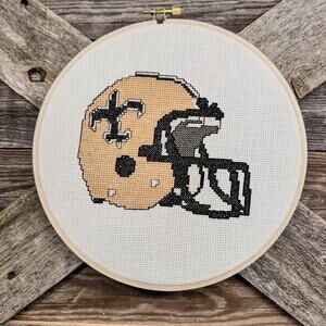 Country Chic Embroidered New Orleans Saints Helmet Decor, Handmade, 8"